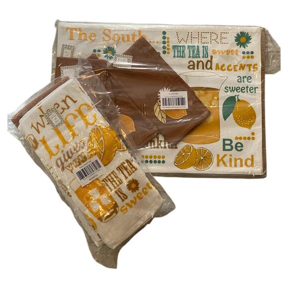13 Pc Set Sweet Tea 4 Placemats 4 Napkins 5 Absorbent Towel Set Lemon Daisy - Picture 10 of 10